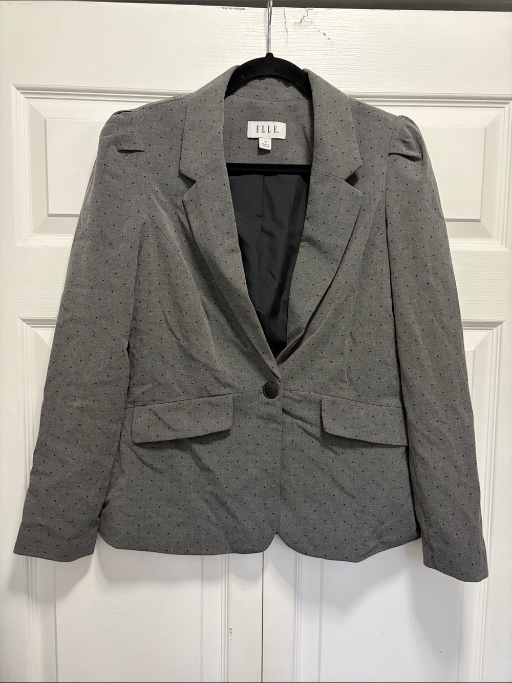 ELLE Gray Polka Dot Single-Button Blazer